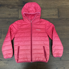 Eddie Bauer Size S 7-8 Girls Pink Down Full Zip Reversible Puffer Jacket