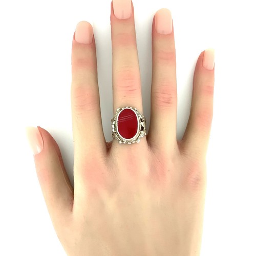 Vintage Carnelian, Sterling Silver Poison/Pillbox Ring Sz. 8
