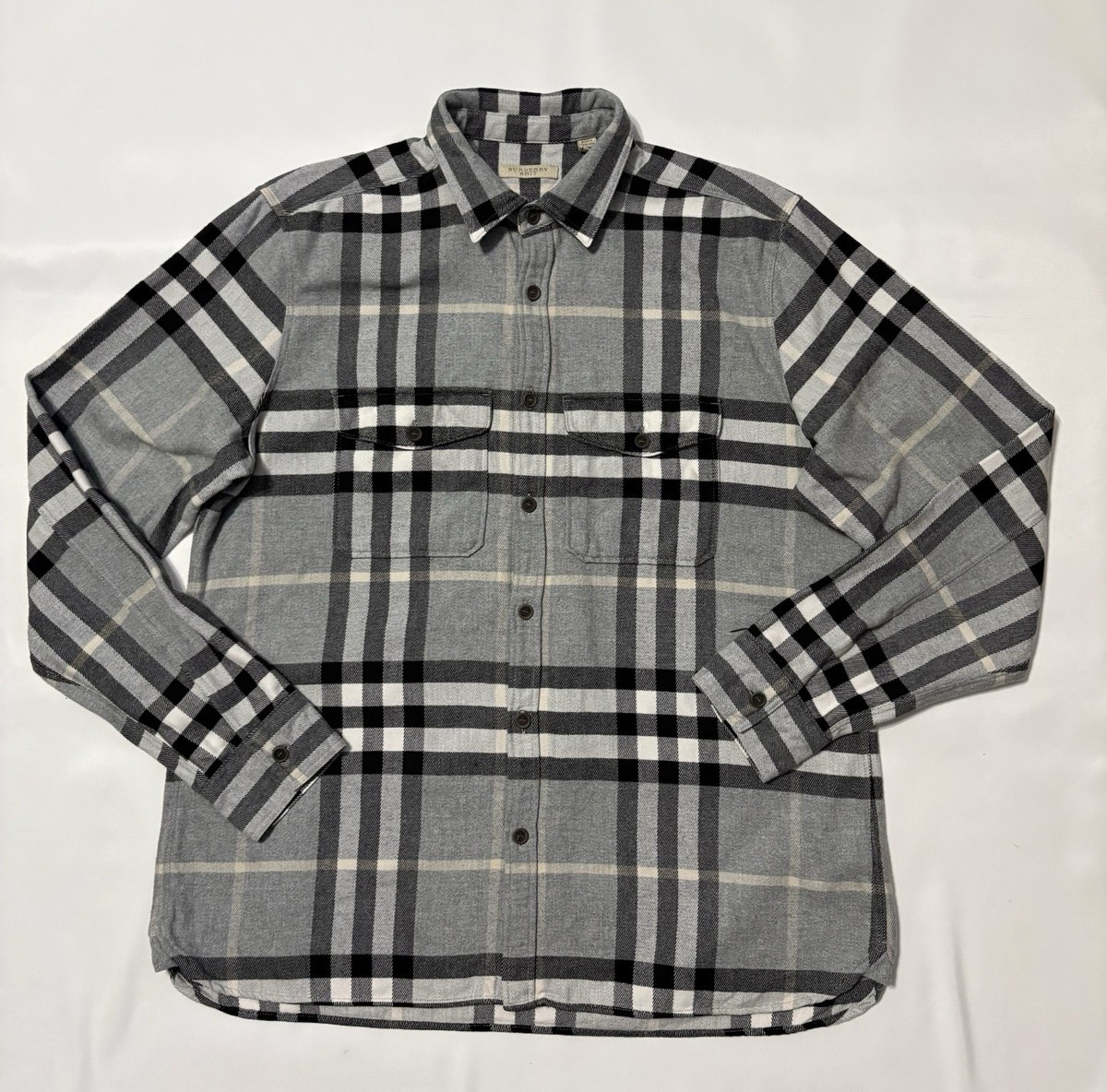 BURBERRY Flannel Shirt XL Check Gray XL | eBay
