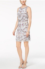 Adrianna Papell Dress 4 Beaded Sleeveless Blue Knee Elegant Formal Cocktail