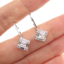 925 Sterling Silver Princess Emerald  Round-Cut C Z Dangle Earrings