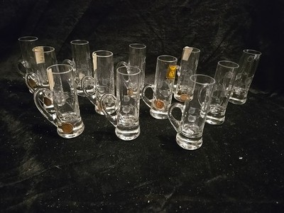 Set Of 12 Vintage Pasabahce/Blefeld Crystal Etched Handled Shot/cordial Glasses