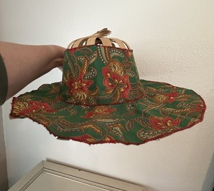 Vintage Bamboo Folding Fan Hat Handmade in Indonesia Garden Hat Sun Hat