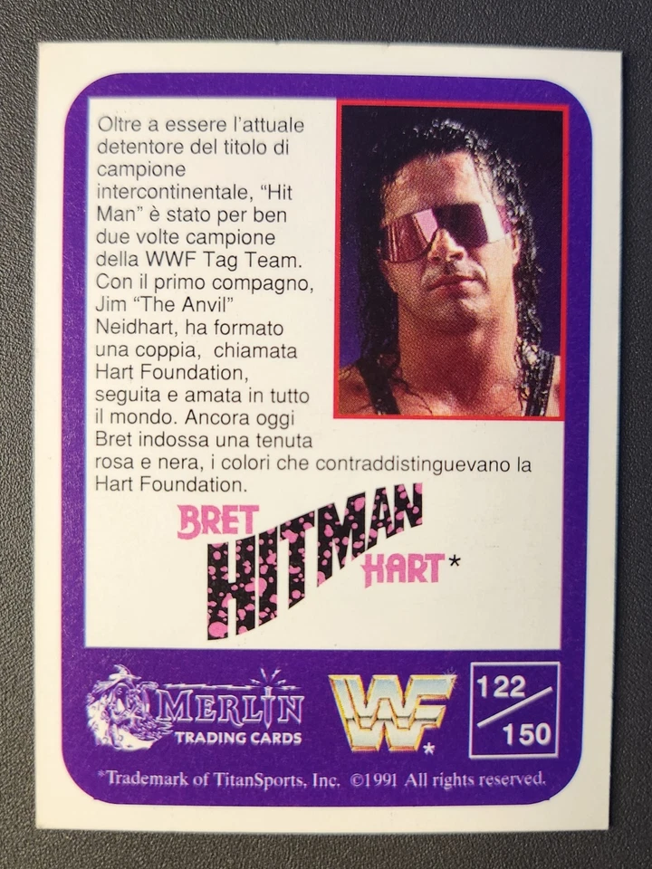 1991 Merlin WWF Italian Trading Card #122 BRET "HITMAN" HART - Image 2 of 2