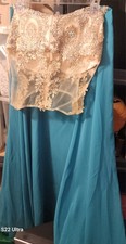 Blue Gold Embellished Formal Gown with Embroidered Bodice