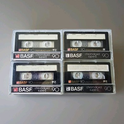 4x BASF chromdioxid super II 90 Audiokassetten Type II mit Hüllen gelöscht MC