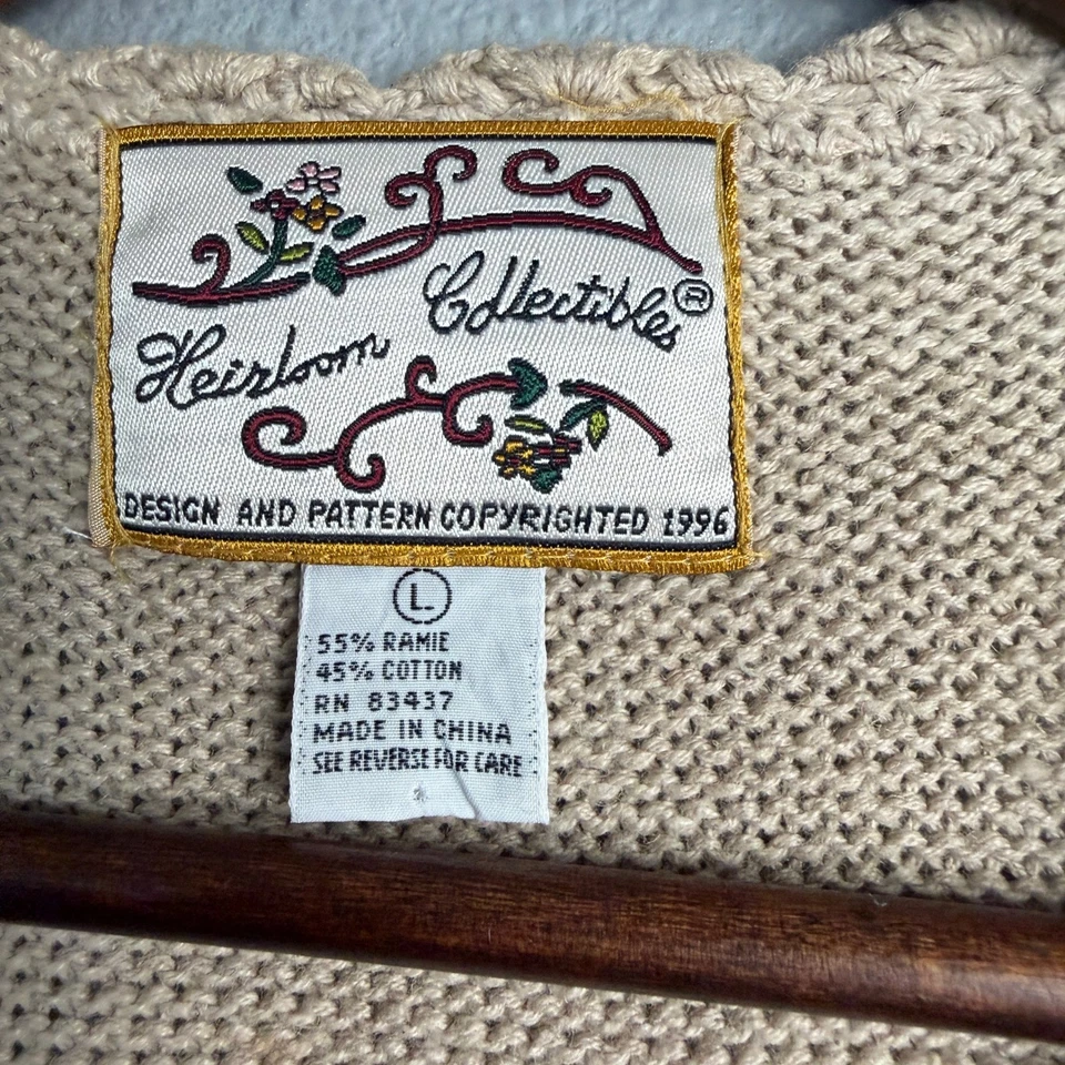 Vintage Heirloom Collectibles Embroidered Floral Knit Vest Grannycore L Beige - Image 3 of 4