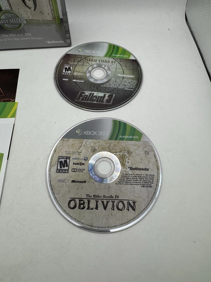 Paquete doble Fallout 3 y Oblivion (Xbox 360) discos limpios en caja original repavimentados funcionando Foto 3 de 4