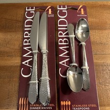 CAMBRIGE MORIAH MIRROR 4pc DINNER Knives  4pc Teaspoons Stainless Steel New