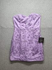 Lulus Women Mini Dress M Lavender Floral Embroidered Mesh Strapless Elegant City