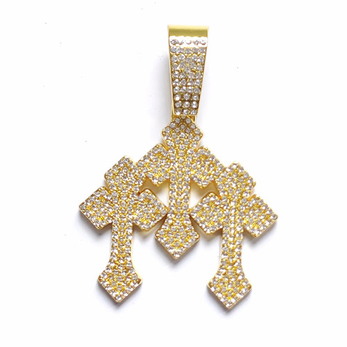 Stacked Cross Pendant Necklace Cuban Chain 13mm Rhinestone Hip Hop Men Jewelry - Picture 12 of 17