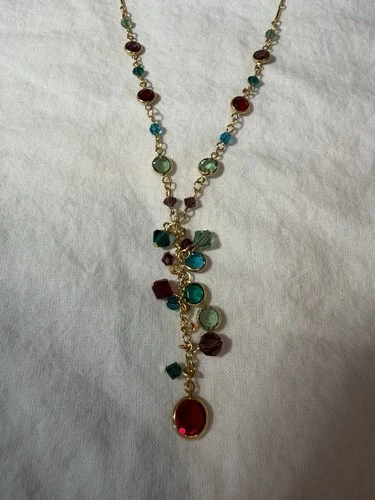 Swarovski Vintage Crystal Multicolor Y Drop Necklace Gold Tone NWT - product listing photo