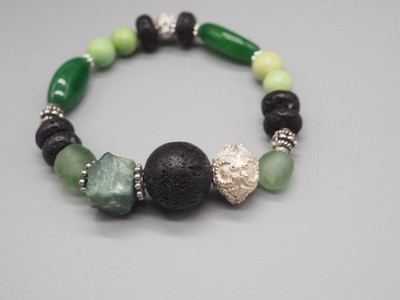 Stretcharmband in grün schwarz, Lava, Achat, Howlith, Aventurin, Damen Armband