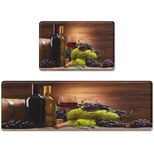 Anti-Fatigue Wine Kitchen Rug Set of 2 Cushioned Grape Kitchen Mats for Floor...