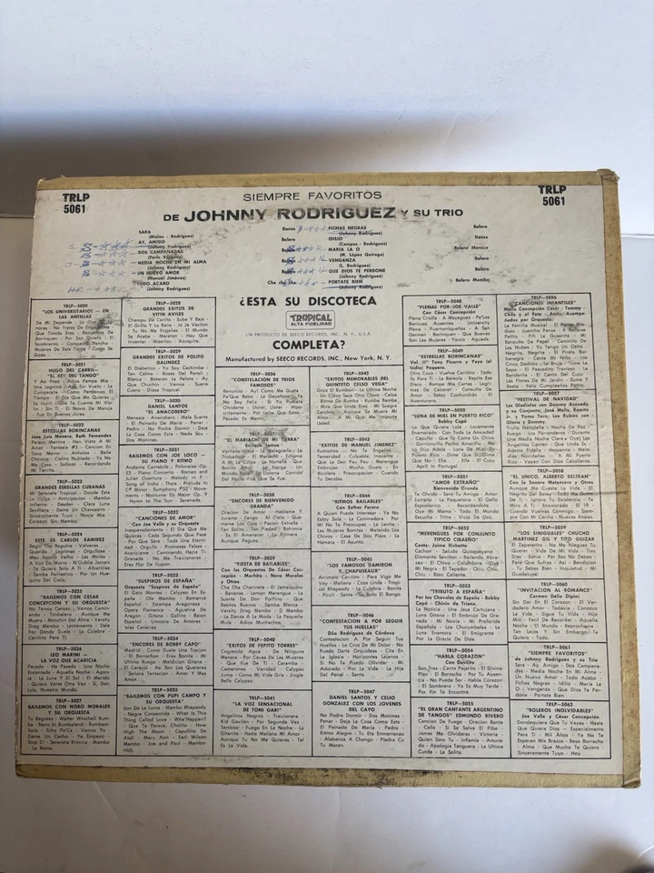 JOHNNY RODRIGUEZ Y SU TRIO Siempre Fav. De LATIN LP TROPICAL * MINT * LP - Image 2 of 4