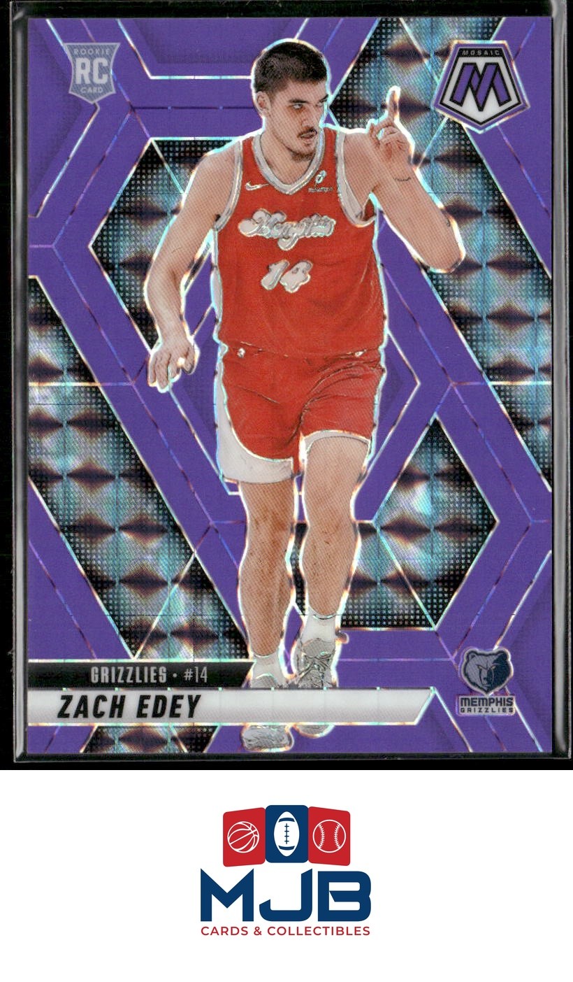 2024-25 Panini Mosaic Zach Edey Purple Fluorescent Mosaic #/249 Rookie #248