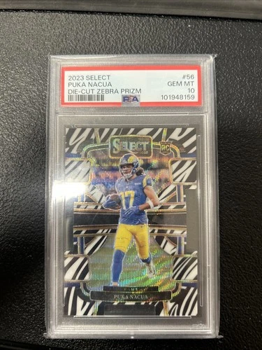 2023 Panini Select - Concourse Puka Nacua #56 Zebra Prizm (RC) Psa 10 Case Hit
