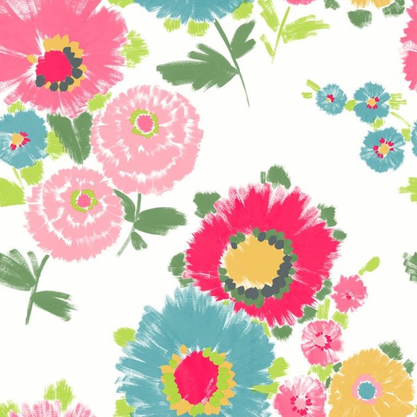 Fd26326_Happy Floral Blooms Pink Teal Gelb Weiß Fine Decor Tapete-image