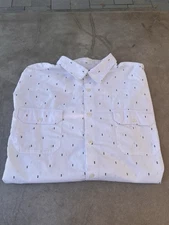 The Foundry Mens 3XLT Shirt White W double Black Dots Long Roll Up Sleeves