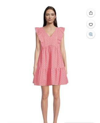 Time & Tru Tiered Eyelet Lace Midi Dress Womens Large Cottagecore Ruffle Pockets