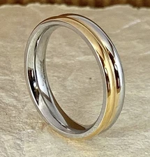 Double Dome Two Tone Gold IP and Steel 316L Stainless Steel Ring - Only Size 6!