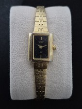 Vintage Citizen Quartz Ladies Watch 3220-S16911 Gold Tone Black Dial Rectangular