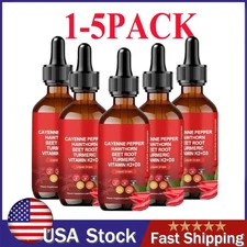 5x Cayenne Pepper Hawthorn Beet Root Turmeric Vitamin K2+D3 Liquid Drops 60ML