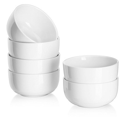 DOWAN Set mit 6 weißen Porzellan-Dessertschalen, 300 ml / 10 cm