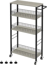 Slim Storage Cart 4 Tier Slim Rolling Cart on Wheels Mobile Narrow Kitchen Cart