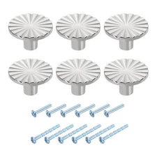 6Pcs Round Cabinet Knobs,  1.5" x 0.87" Cabinet Handles, Silver