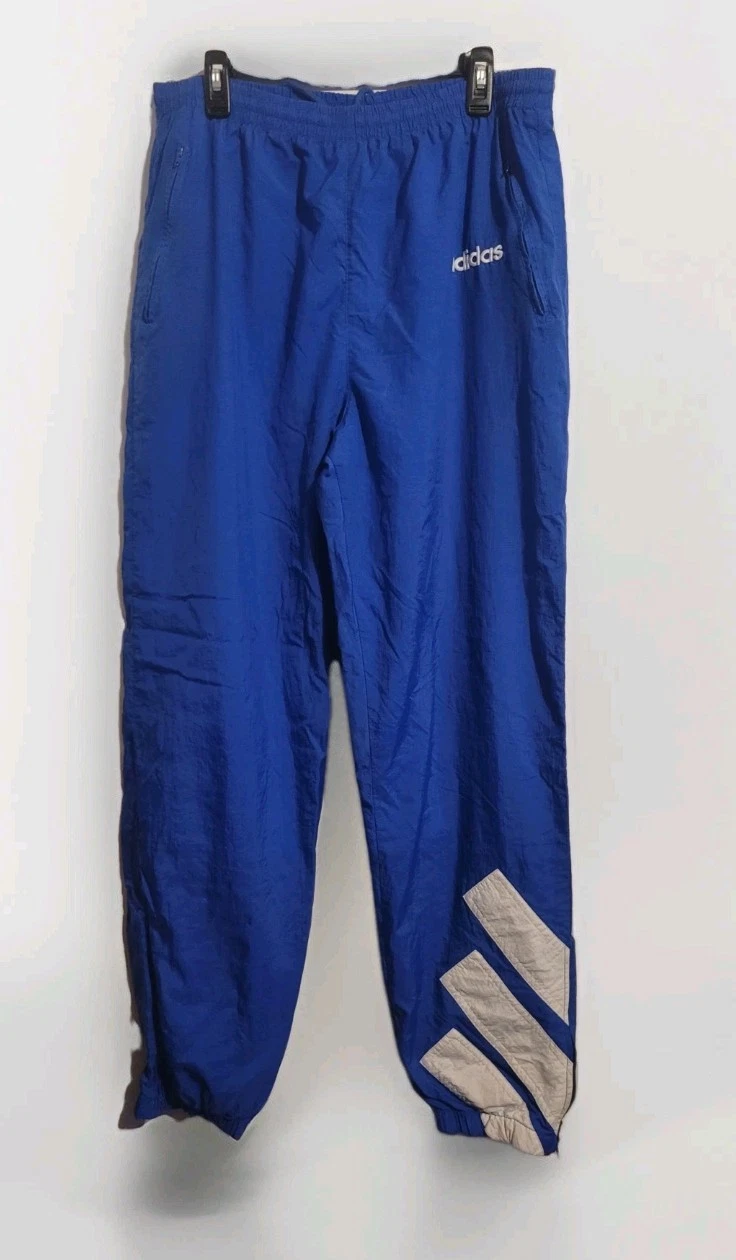 Vintage Adidas Windbreaker Track Pants Men’s Size L Blue Zip Ankle Hip Hop 90s