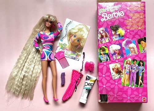 🤍 Barbie 🤍 1992 Vintage Totally Hair Doll With Box Hair Gel & Accessories