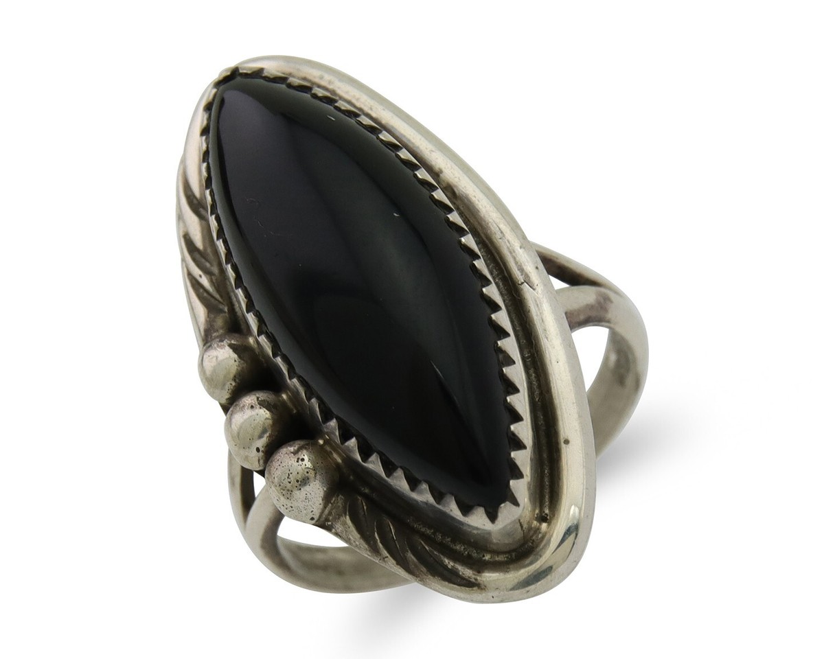 Navajo Handmade Ring 925 Silver Black Onyx Native American Artist