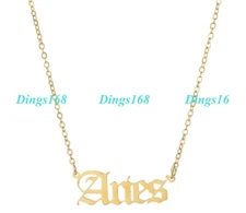 Genuine 18K Yellow Gold Filled Tarnish-Free **Aries Zodiac Script Name Necklace
