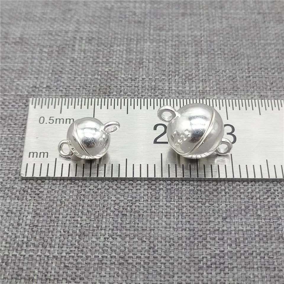2pcs of 925 Sterling Silver Round Ball Magnetic Clasps 6mm 8mm 10mm 12mm - Image 2 of 4