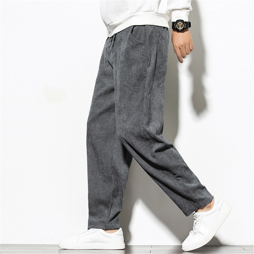 Mens Corduroy Pants Casual Sports Sweatpants Joggers Hip Hop Trousers