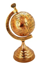 Vintage Table Top Solid Brass World Map Globe 11"