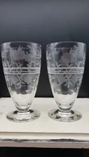 2 Libbey Rock Sharpe Anniversary Cut Flower & Dots Iced Tea Footed Tumblers 5.5"