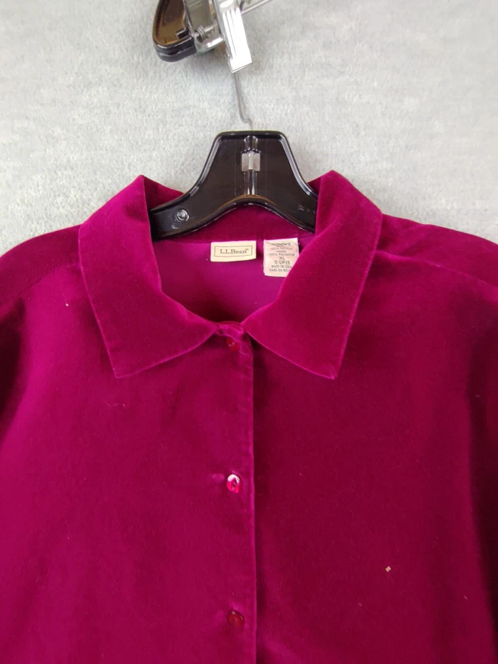 LL Bean Womens Shirt Extra Large Red Velvet Full Button Career Capsule Velour - Image 2 of 4