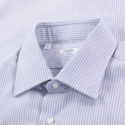 Barba NWT Dress Shirt Size 16 41 Blue w/ White Striped 100% Cotton