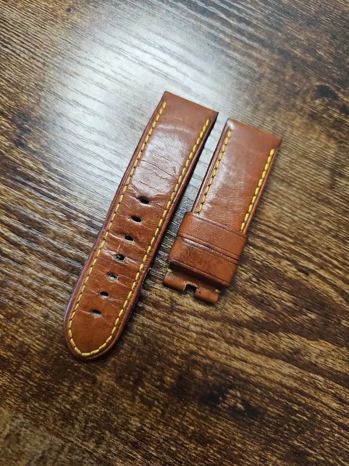Reloj Panerai Vintage RARO 24mm OEM Correa de Reloj de Cuero Marrón con Puntada Amarilla Foto 2 de 4