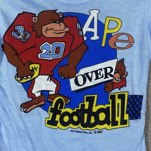 Vtg 1987 PCA Apparel Pajamas Ape Over Football 2 Piece Set Size 6 - Picture 2 of 7