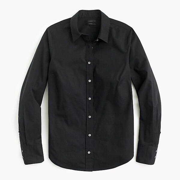 J. Crew Career Petite slim perfect shirt blouse in stretch cotton Black PXS NWOT