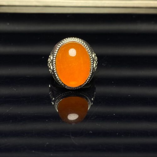 Certified Rare Natural AAA High Ice Orange chalcedony Jade Jadeite Men's Rings - Picture 1 of 8