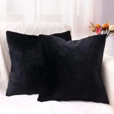 Faux Fur Plush Throw Pillow Covers 20x20 Set of 2 - Luxury 20X20-Inch Black