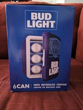 Bud Light Portable Mini Fridge 120VAC or 12VDC Home or Car- 6 Can- New