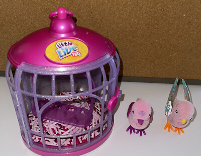Little Live Pets Interactive 2 Pink Birds w/Pink Purple Cage Some Issues LOW $