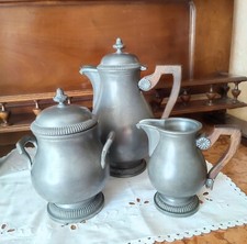 service a café en étain 3 pièces poinçon la rose et un casque