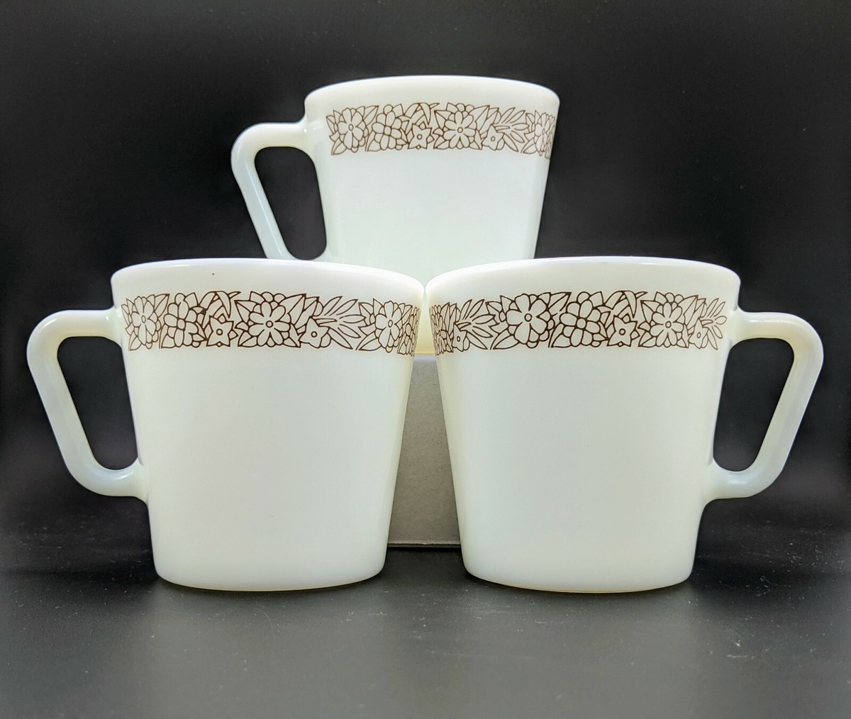 Vintage Pyrex Coffee Mugs Cups Woodland Pattern Pyrex Corning 3