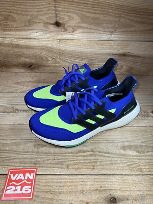 NEW SZ 11.5 Adidas UltraBoost 21 Sonic Ink Screaming Green Running Shoes S23873